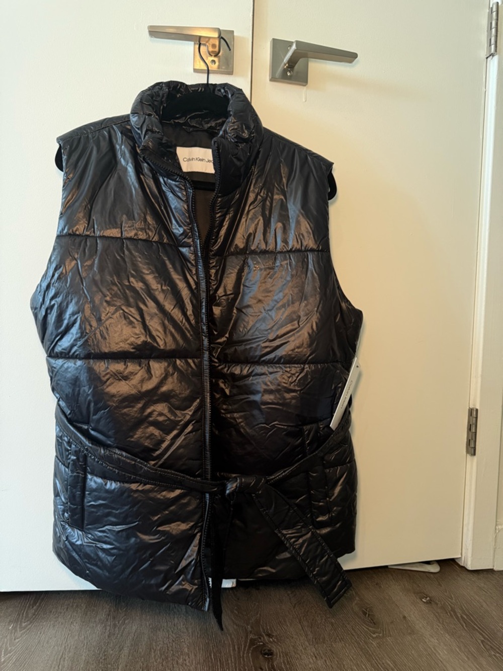 Calvin Klein Black Quilted Puffer Vest with Belt